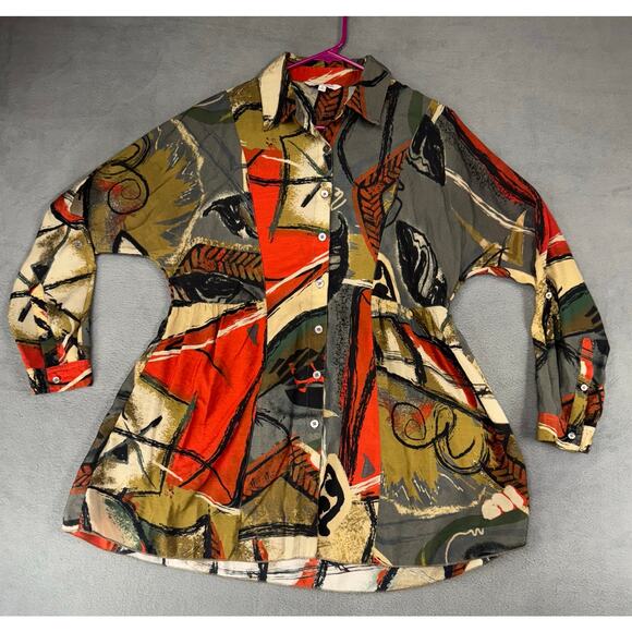 John Mark Art To Wear Multicolor Abstract Button Down Tunic Blouse  SMALL - Picture 1 of 8